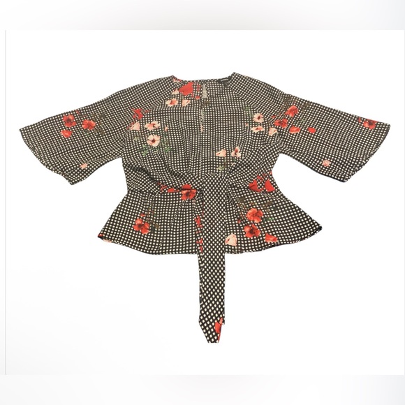 Express Black and White Checkered Blouse with a Floral Accent - Women’s Medium - Picture 4 of 10